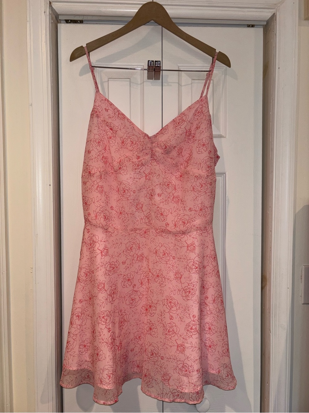 UO Over The Horizon Chiffon Fit-And-Flare Mini Dress Pink Floral XL NWT